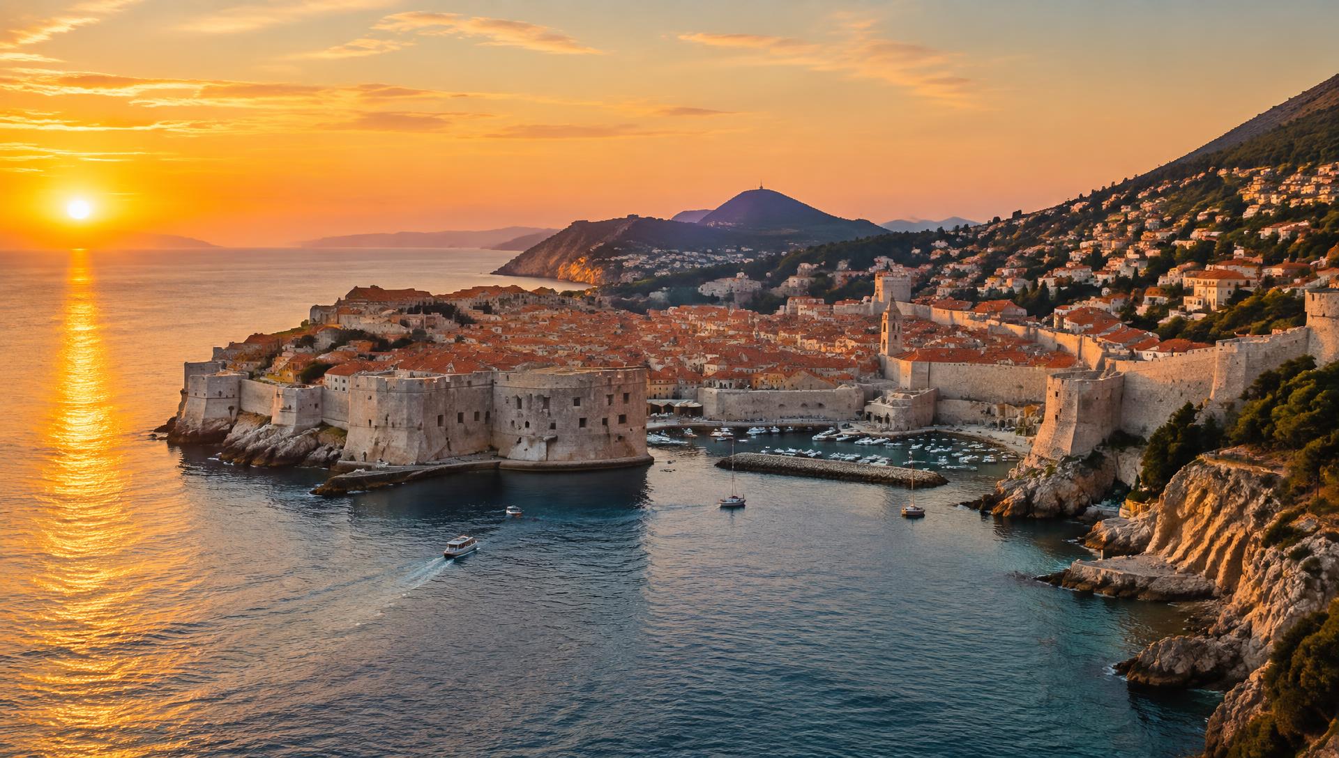 Dubrovnik amurallada sobre el Adriático al atardecer